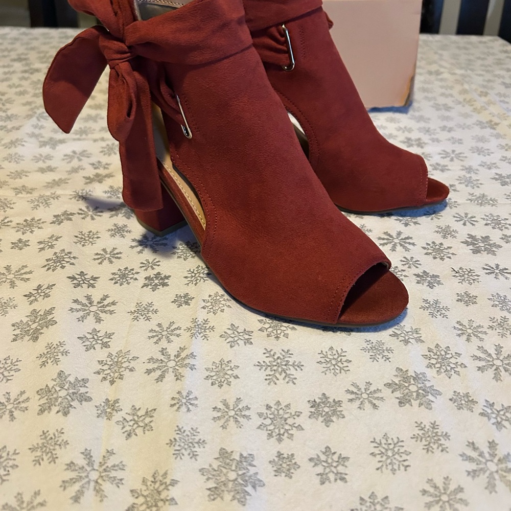 JustFab Red Peep-Toe Heeled Boots-Karine